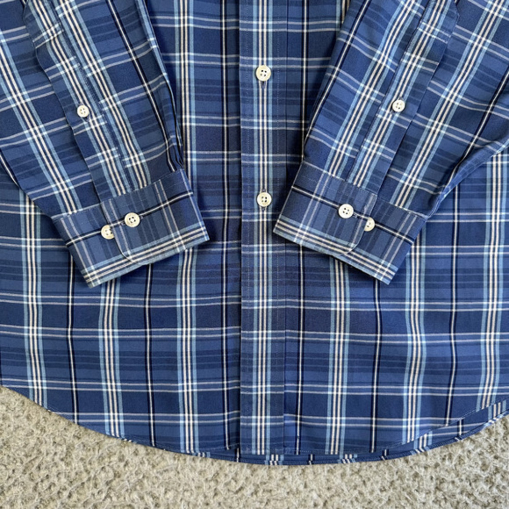 Brooks Brothers Madison Shirt Mens Large Blue Plaid Button Up Logo Preppy‎ - Picture 5 of 11